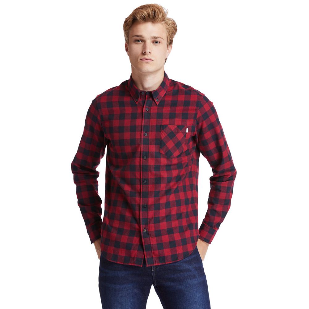 Timberland Mens Shirts Nashua River Long-Sleeve Flannel Check - Red/Black - India QS7102834